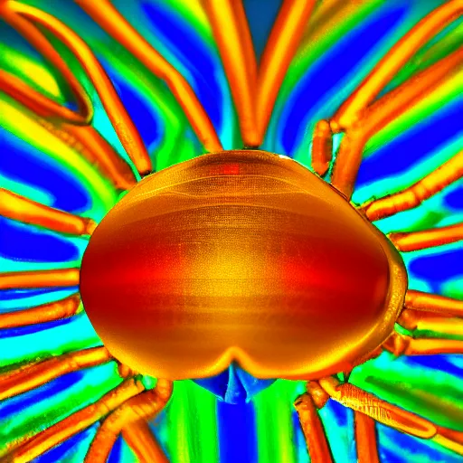 Image similar to color photoelectron microscope view of a colorful iridescent bug