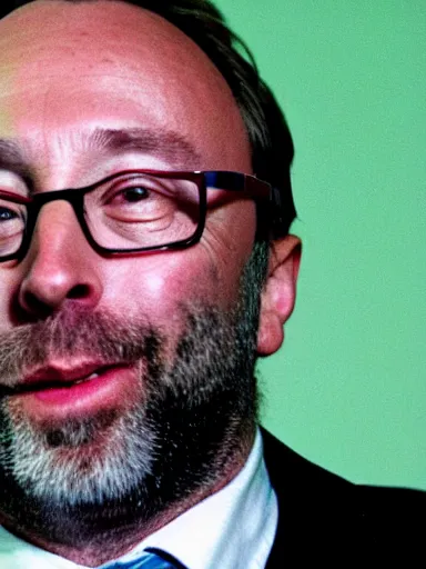 Prompt: a photograph of jimmy wales with wikipedia