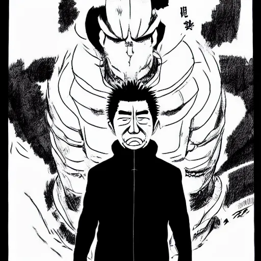 Image similar to Shinzo Abe looking sinister, by Tsutomu Nihei, highly detailed