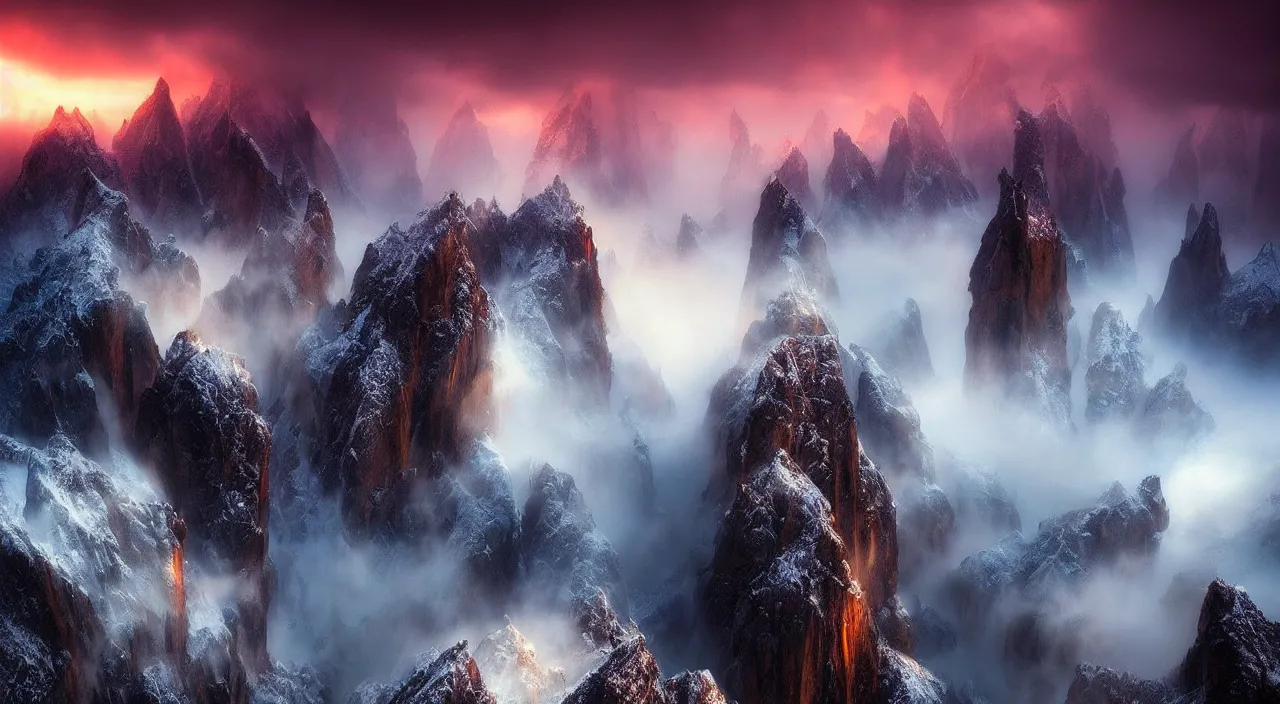Image similar to amazing landscape photo of angry birds by marc adamus, beautiful dramatic lighting