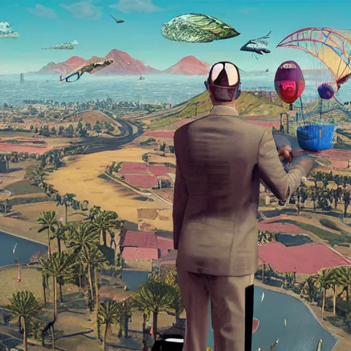 Prompt: surrealism painting by gta 5