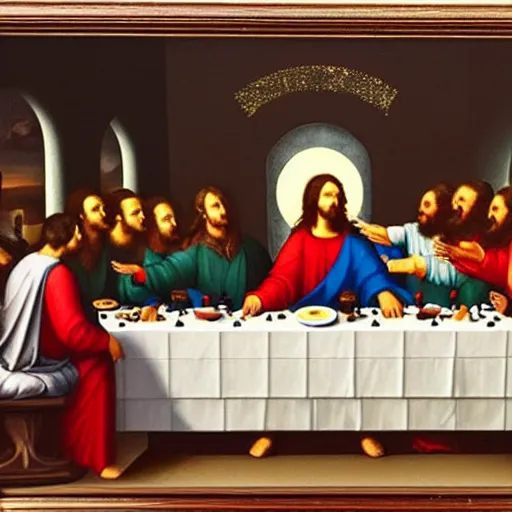 Image similar to a religious icon of elon musk having his last supper with ceos as disciples, oil on canvas by michaelangelo