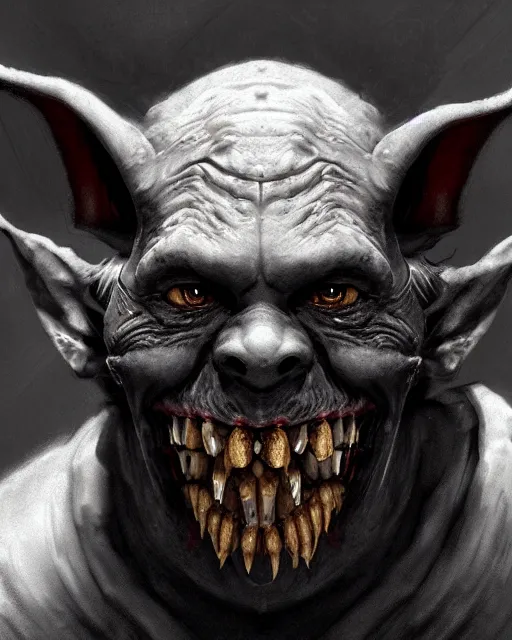 Image similar to closeup profile face portrait of a medieval goblin eating cakes in the cathedral, beautiful face, hyper realistic, highly detailed, digital painting, artstation, illustration, concept art by hyung tae, frank frazetta, bosch, giger, digital paint, matte paint, washed colors, dark, gloomy, detailed and intricate environment