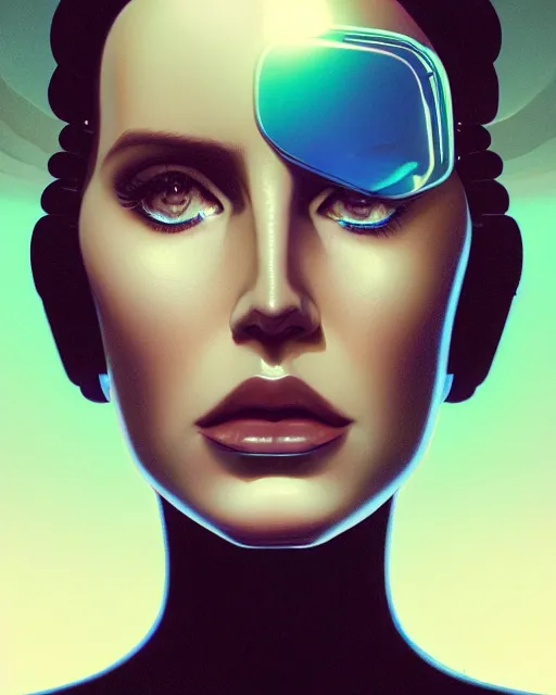 Image similar to portrait of lana del rey as a cyborg. intricate abstract. intricate artwork. by tooth wu, wlop, beeple, dan mumford. dune by david lynch, octane render, trending on artstation, greg rutkowski very coherent symmetrical artwork. cinematic, hyper realism, high detail, octane render, 8 k, iridescent accents