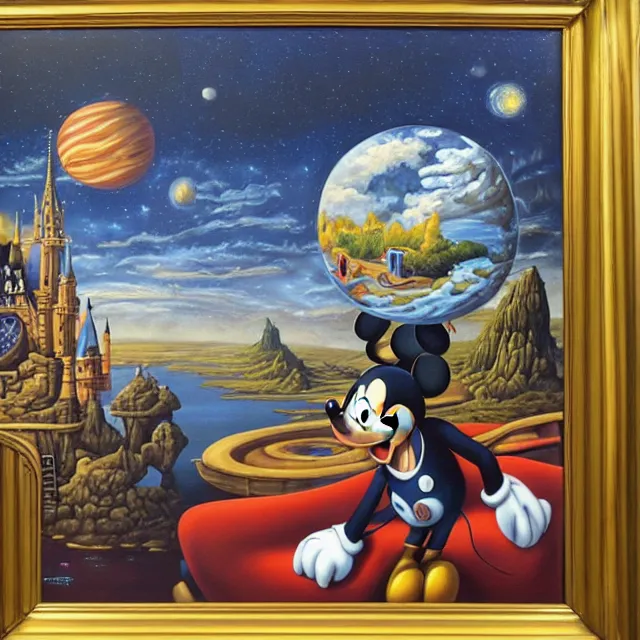 Image similar to an oil on canvas portrait painting of mickey mouse, surrealism, surrealist, cosmic horror, rob gonsalves, high detail