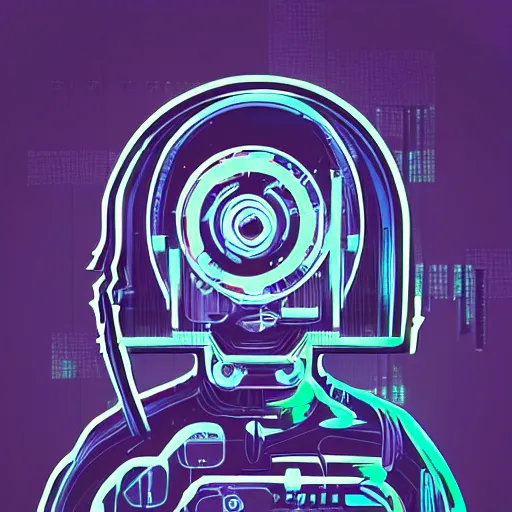 Image similar to in the style of max prentis and deathburger and laurie greasley a 2d y2k vector icon of a cyberpunk headpiece, highly detailed, solid background, cybernetic, y2k, 8k wallpaper