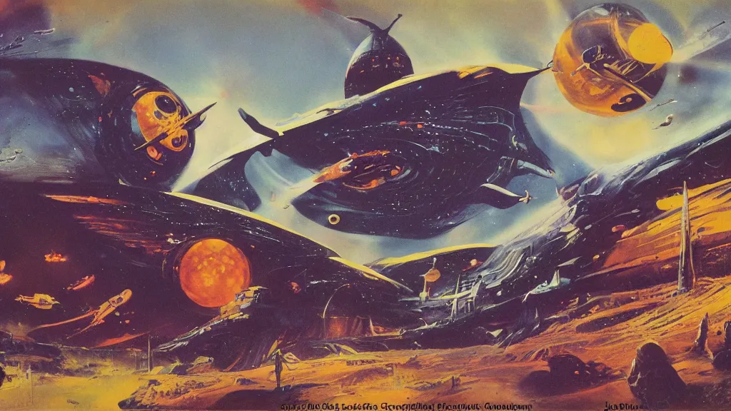 Image similar to spaceship design by paul lehr and jack gaughan and john schoenherr, epic cinematic matte painting