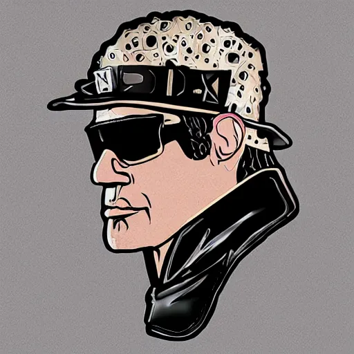 Image similar to andrew - dice - clay, leather jacket, saying oh!, vector, svg sticker art