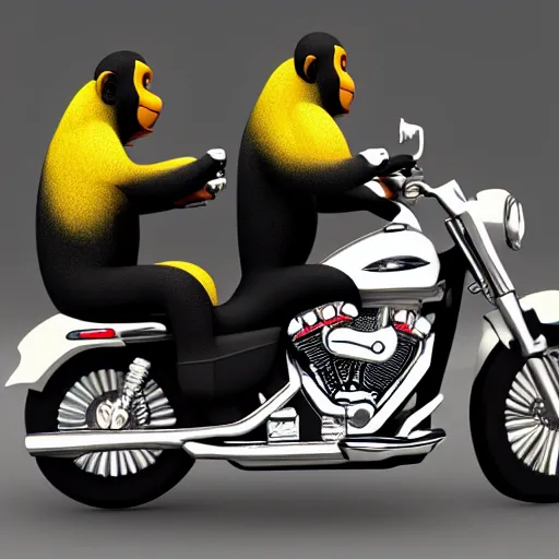 Image similar to 3d model of chimp driving a Harley Davidson holding a banana, unreal engine 5, hdr, 8k, high resolution,