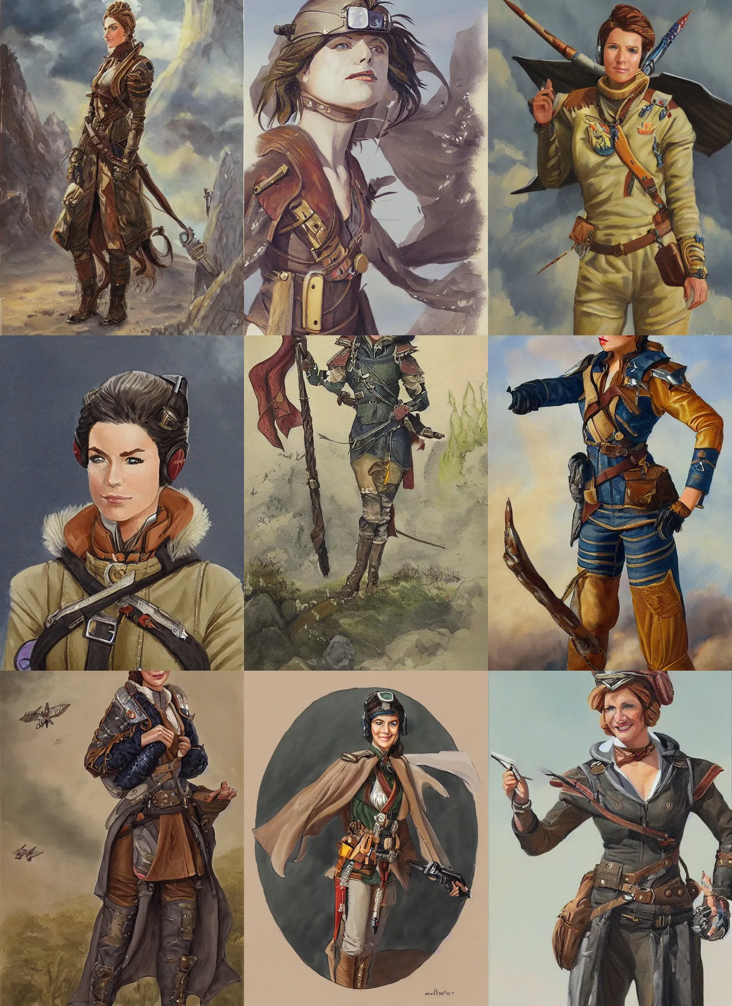 Prompt: naturalists painting of a d & d style female pilot wearing full intricate clothing