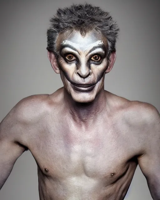 Image similar to Mauricio Macri in Elaborate Pan Satyr Goat Man Makeup and prosthetics designed by Rick Baker, Hyperreal, Head Shots Photographed in the Style of Annie Leibovitz, Studio Lighting