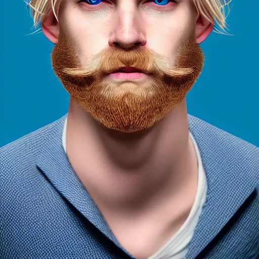 Prompt: A portrait of a british man, digital painting man with short blond hair and a short beard, blue eyes, pale skin, English heritage, digital art, head shot, 8k