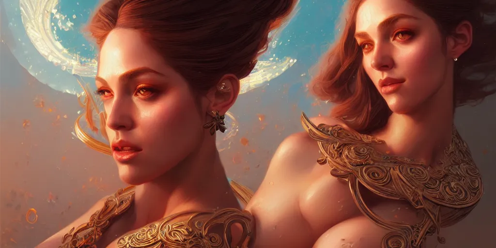 Image similar to portrait of a seductive and powerful aphrodite, detailed intricate illustration, detailed illustration, hd, 4 k, digital art, overdetailed art, by greg rutkowski, by loish, complementing colors, trending on artstation, deviantart