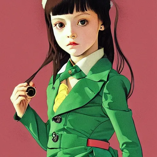 Prompt: little girl wearing an gucci's outfit. art by ilya kuvshinov, inspired by balthus, highly detailed, 8 0 s anime art style, realistic,