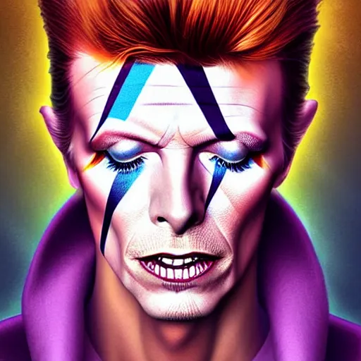 Prompt: digital painting of david bowie by filipe pagliuso and justin gerard, symmetric, fantasy, highly, detailed, realistic, intricate