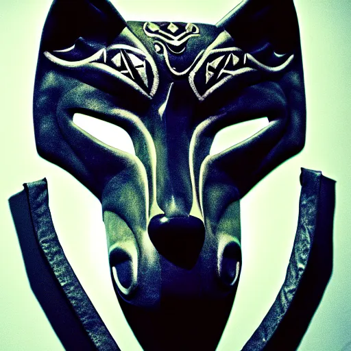 Prompt: mask of wolf - god, studio photo