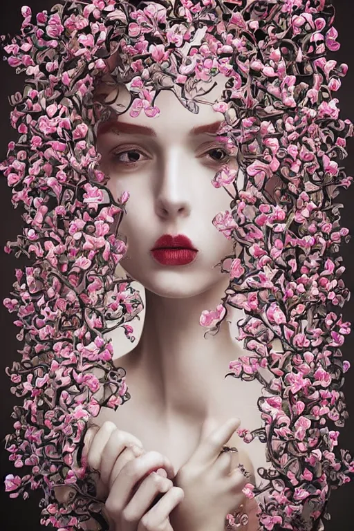 Prompt: beautiful elegant women made of oil and floral vines by rik oostenbroek, contrasted color