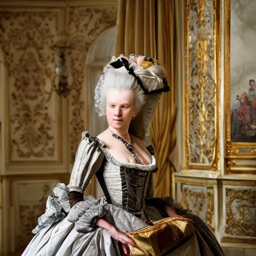 Image similar to marie antoinette in versailles, wow 4 k detail fantasy, matte painting, realistic materials, photo realistic, postprocessing, cinematic, hyperrealistic, studio lighting, ekaterina, the tudors, photography by richard jenkins