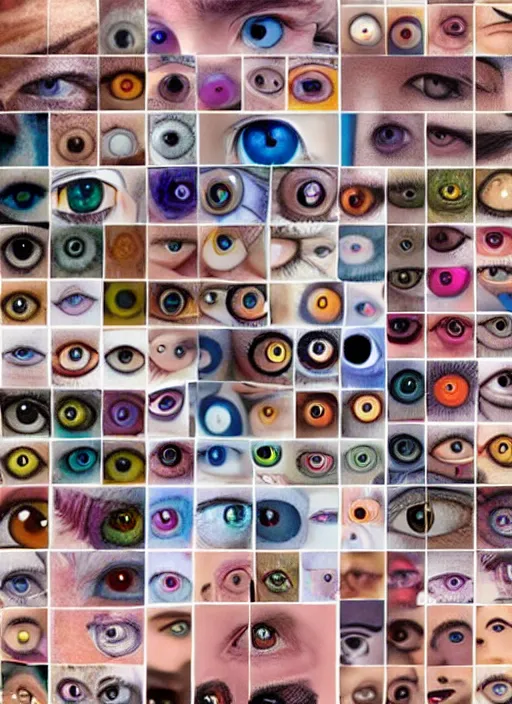 Prompt: diverse eyes!, dot pupils, advanced art, art styles mix, from wikipedia, grid of styles, various eye shapes