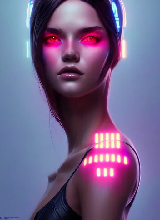 Prompt: portrait of european female humanoid, elegant, cyber neon lights, highly detailed, digital photography, artstation, pinterest, glamor pose, concept art, smooth, sharp focus, art by artgerm and greg rutkowski