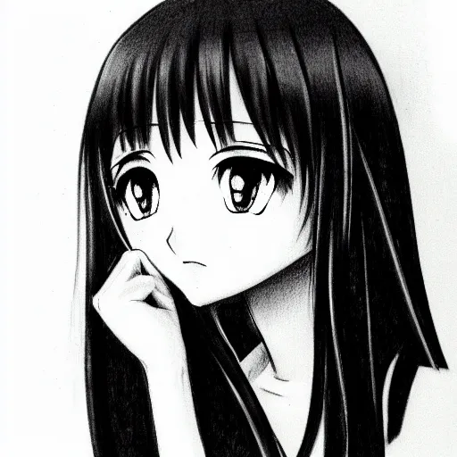 anime girl headshot profile picture, black and white, Stable Diffusion