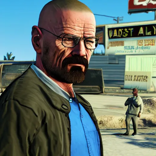 Prompt: walter white in gta 5 as a character