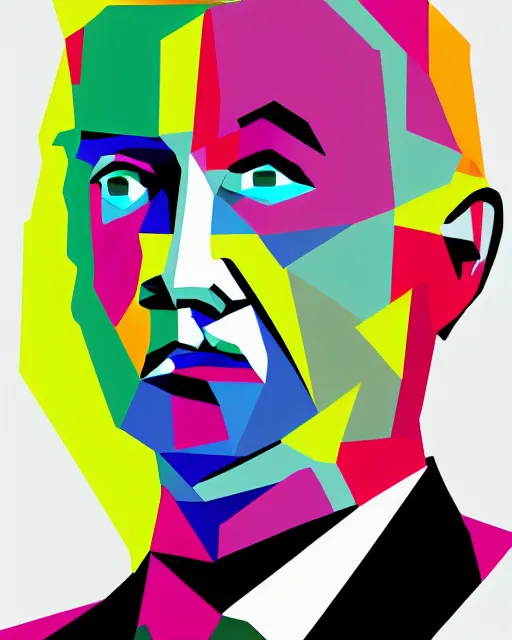 Prompt: cubist portrait of vladimir putin cutout digital illustration cartoon colorful beeple vector art