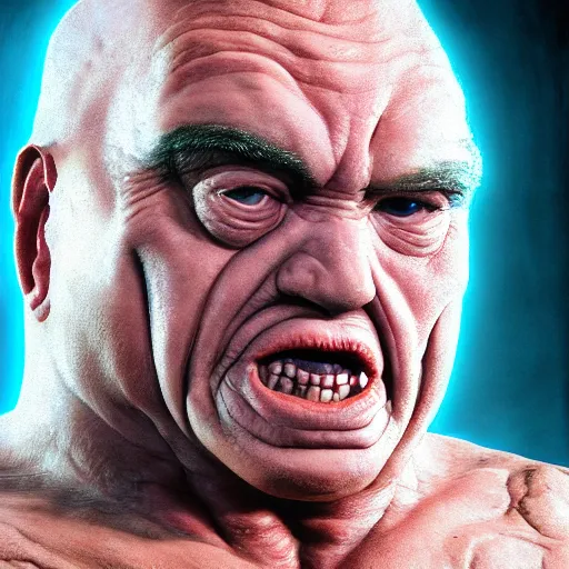 Image similar to hyperrealistic mixed media high resolution image of Kuato from Total Recall whose face resembles that of Danny DeVito, stunning 3d render inspired art by István Sándorfi and Greg Rutkowski and Unreal Engine, perfect symmetry, dim volumetric lighting, 8k octane beautifully detailed render, post-processing, extremely hyper-detailed, intricate, epic composition, highly detailed attributes, highly detailed atmosphere, full body shot, cinematic lighting, masterpiece, trending on artstation, very very detailed, masterpiece, stunning, flawless structure, lifelike texture, perfection,