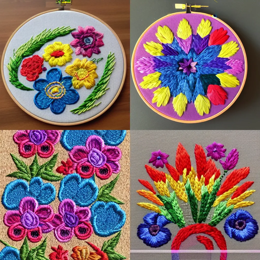 Prompt: embroidery pattern rainbow flowers