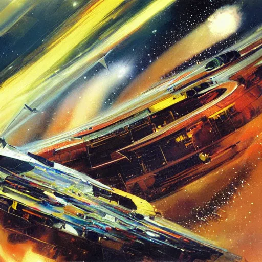 Image similar to minimalist space warp concept art oil painting by john berkey , minimal detailed, brush hard