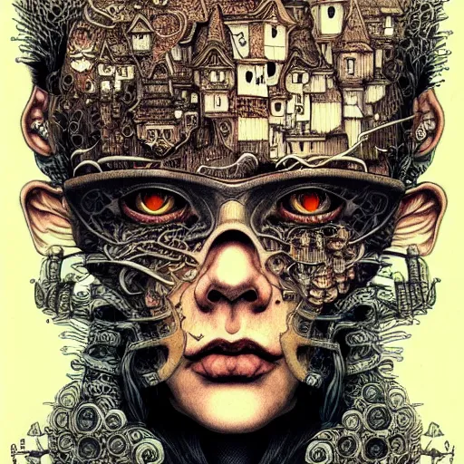 Image similar to portrait painted in jacek yerka style drawn by vania zouravliov and takato yamamoto, inspired by cyberpunk, intricate acrylic gouache painting, high detail, sharp high detail, artstation