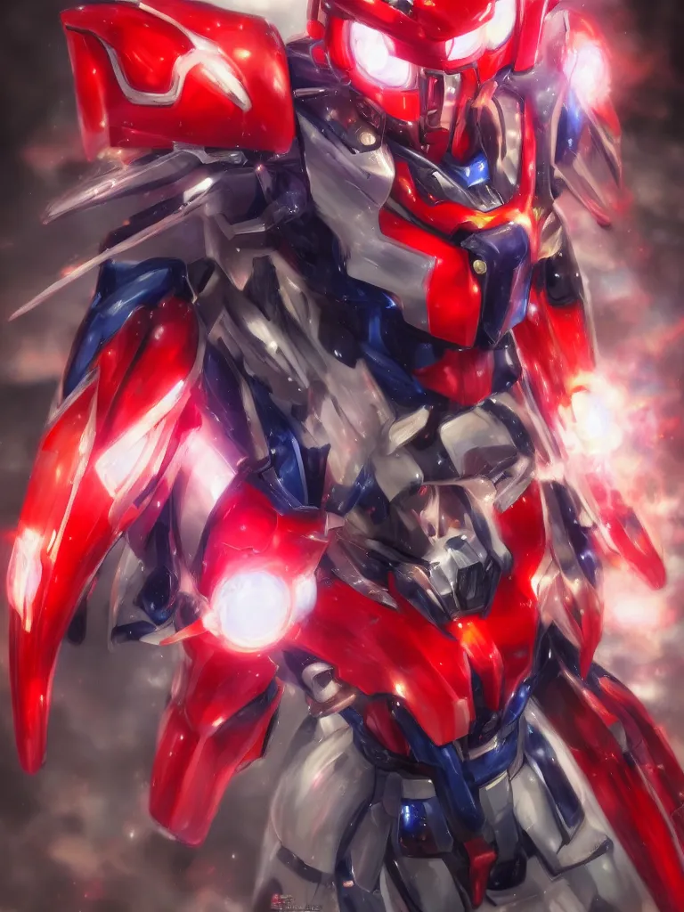 Prompt: A realistic anime portrait of a man in a Gundam suit with glowing red, digital painting, by Stanley Artgerm Lau, Sakimichan, WLOP and Rossdraws, digtial painting, trending on ArtStation, SFW version