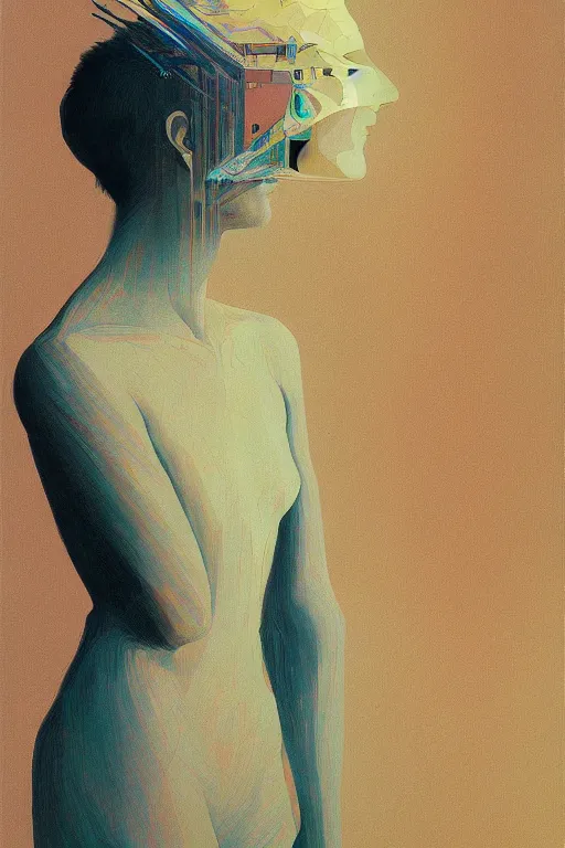 Image similar to woman wearing oculus and digital glitch head edward hopper and james gilleard, zdzislaw beksisnski, higly detailed