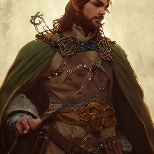 Image similar to wow! historically accurate celtic male ambact, d & d, high fantasy, detailed, digital art, artstation, smooth, sharp focus, art by artgerm, greg rutkowski, alphonse mucha