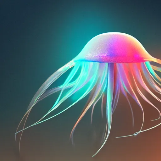 Image similar to a jellyfish, trending on cgsociety, abstract illusionism, global illumination, iridescent, holographic