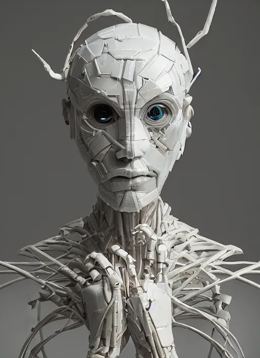 Prompt: the nightman cometh, organic humanoid robots made of porcelain, photorealistic by michael komarck, greg rutkowski, victo ngai, artgerm, willem claesz heda and j. dickenson