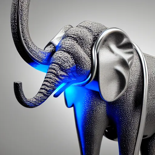 Image similar to hyper realistic cybertronic elephant. high details of body and face. complex realistic mechanical body. blue led. cyberpunk style, intricate, trending on art station, 8 k render.