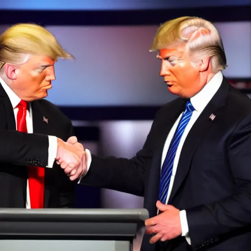 Image similar to anderson cooper and donald trump shaking hands