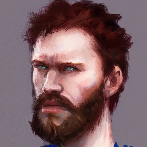 Image similar to portrait of a man by greg rutkowski, he is about 3 0 years old, english, short red hair, blue eyes, red beard, highly detailed portrait, digital painting, artstation, concept art, smooth, sharp foccus ilustration, artstation hq