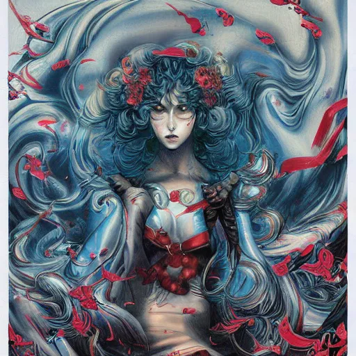 Image similar to a painting in the style of ayami kojima and in the style of james jean.