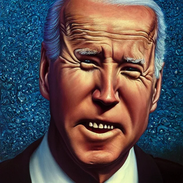 Image similar to an oil on canvas portrait painting of joe biden, surrealism, surrealist, cosmic horror, rob gonsalves, beksinski, high detail