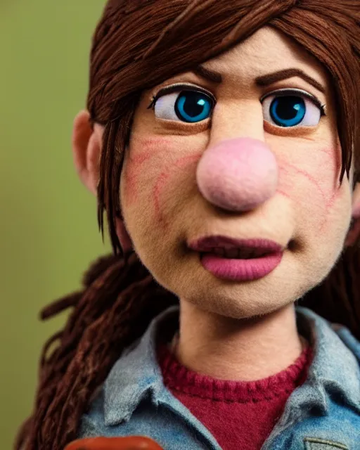 Prompt: abby from the last of us as a muppet. highly detailed felt. hyper real photo. 4 k.