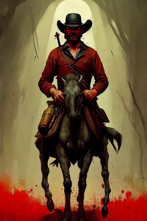 Image similar to hieronymus bosch, greg rutkowski, anna podedworna, painting of red dead redemption