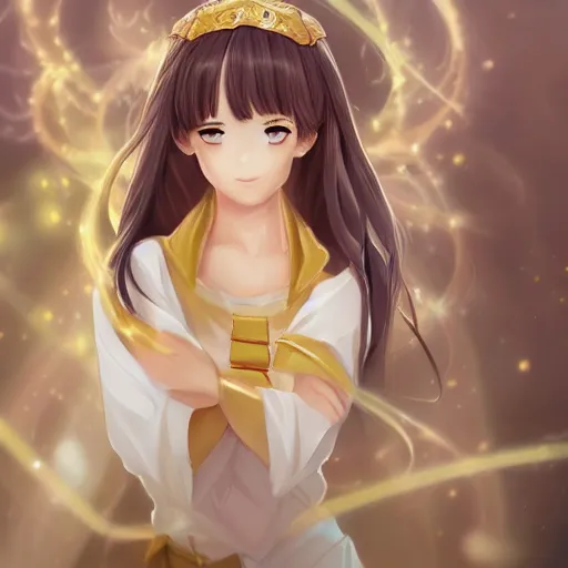 Image similar to portrait of an anime princess in white and golden clothes , digital painting , artstation , devian art , 4k , HD