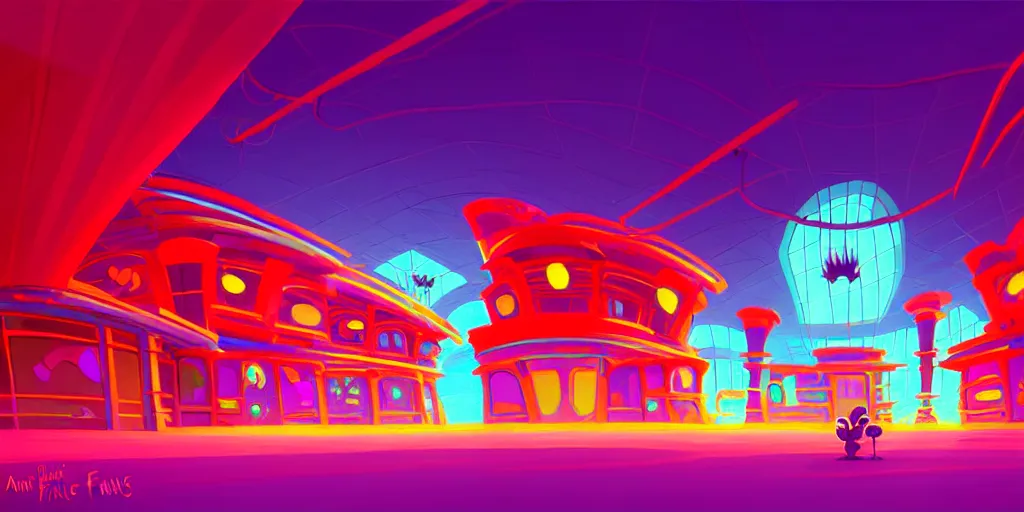 Prompt: curly perspective digital art of minimalistic indoor top floor of a casino with a view to the ground floor by anton fadeev from ( nightmare before christmas )!!!!!!!!!!