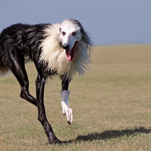 Image similar to photo of a hybrid between a borzoi and a velociraptor