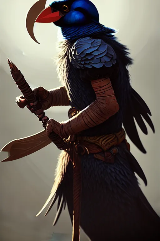 Prompt: kenku barbarian, highly detailed, digital painting, artstation, sharp focus, illustration, art by tan zi and ayanamikodon and alphonse mucha and wlop