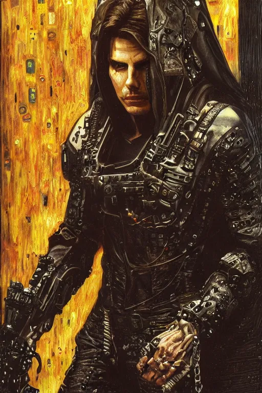 Image similar to portrait of demonic gothic Tom Cruise, cyberpunk, Warhammer, highly detailed, artstation, illustration, art by Gustav Klimt