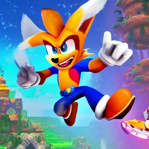 Image similar to crash bandicoot bros kirby super star ultra sonic the hedgehog gta style ratchet and clank