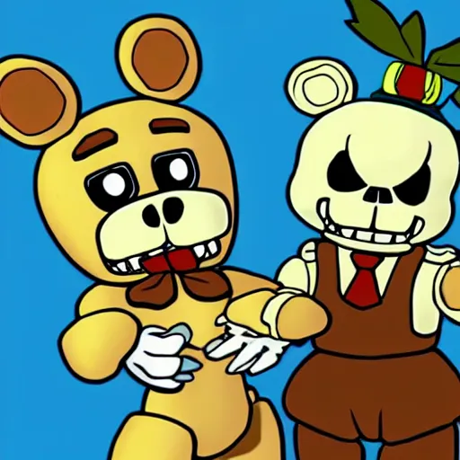 Image similar to springtrap from five nights at freddy ’ s going on a date with sans the skeleton from undertale